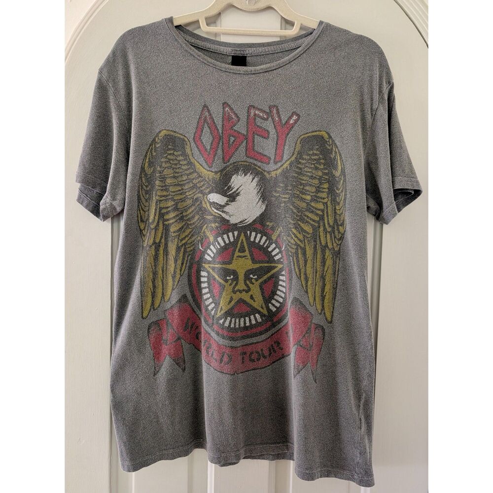 VTG. Y2K Men's OBEY World Tour 89 Eagle Made in USA Graphic Cotton T Shirt, Sz S - Picture 6 of 8